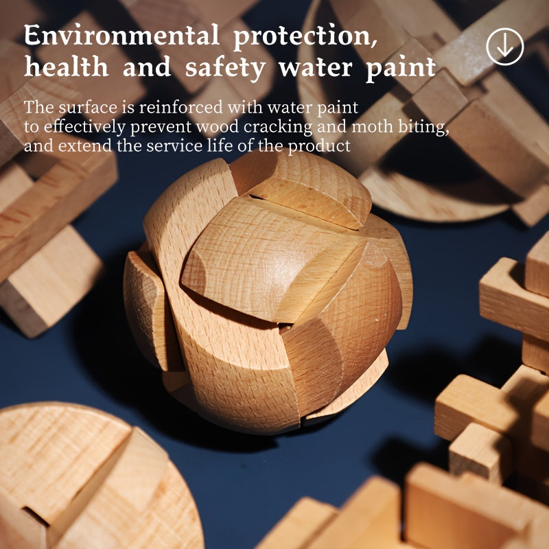 MindPuzzle - Wooden Brain Teaser Gift Set with 6 Kongming Lock Puzzles