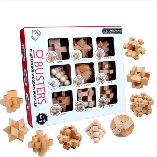MindPuzzle - Wooden Brain Teaser Gift Set with 6 Kongming Lock Puzzles