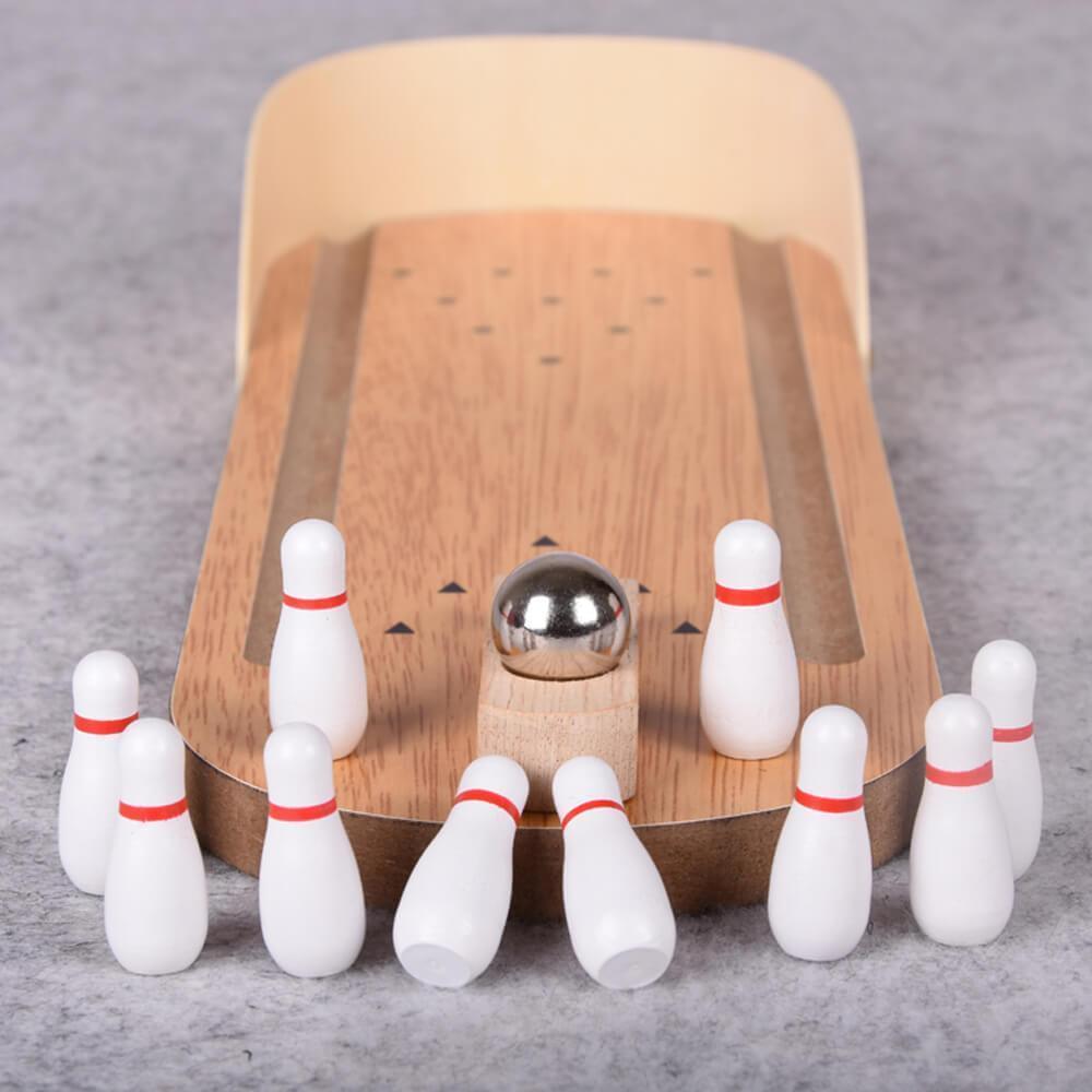 Mini Bowl - Wooden Mini Bowling Game Set for Indoors Compact and Fun