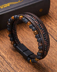 Natural Stone Obsidian Magnetic Buckle Men's Leather Bracelet