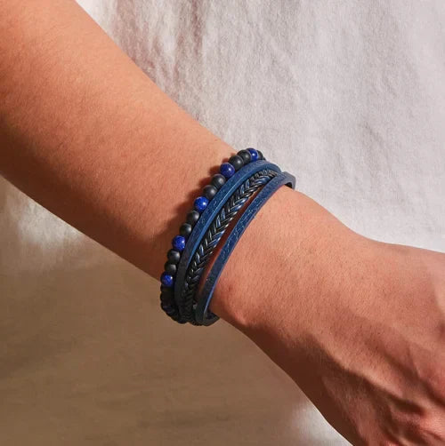 Natural Stone Obsidian Magnetic Buckle Men's Leather Bracelet