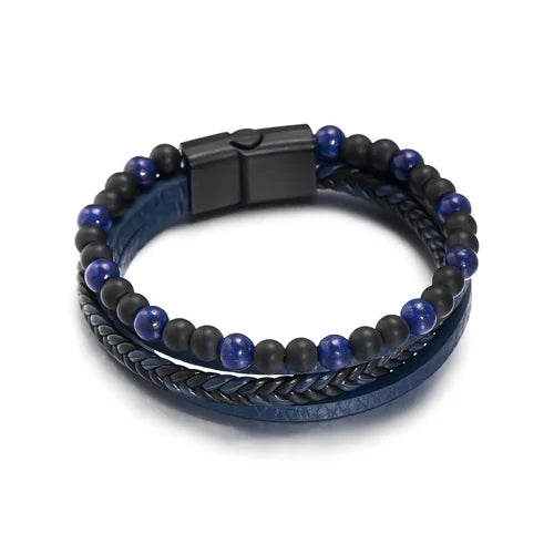 Natural Stone Obsidian Magnetic Buckle Men's Leather Bracelet