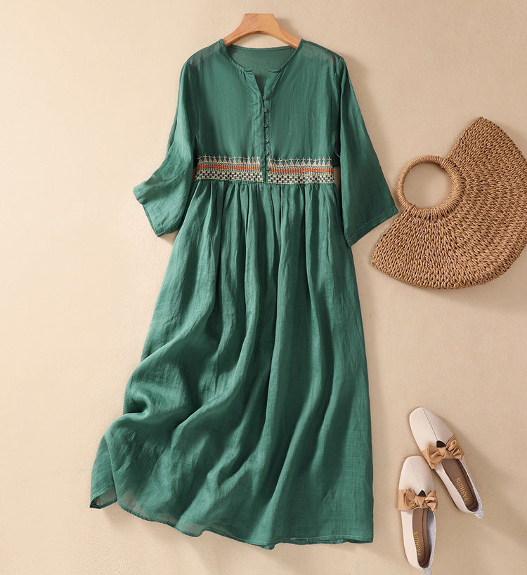 Niesha – Cotton and Linen Embroidered Dress