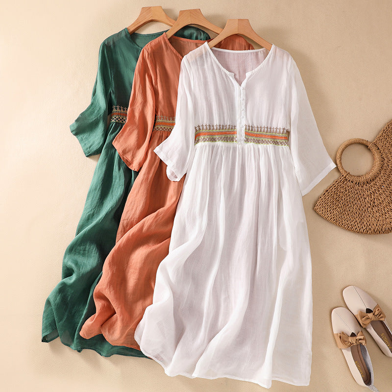 Niesha – Cotton and Linen Embroidered Dress