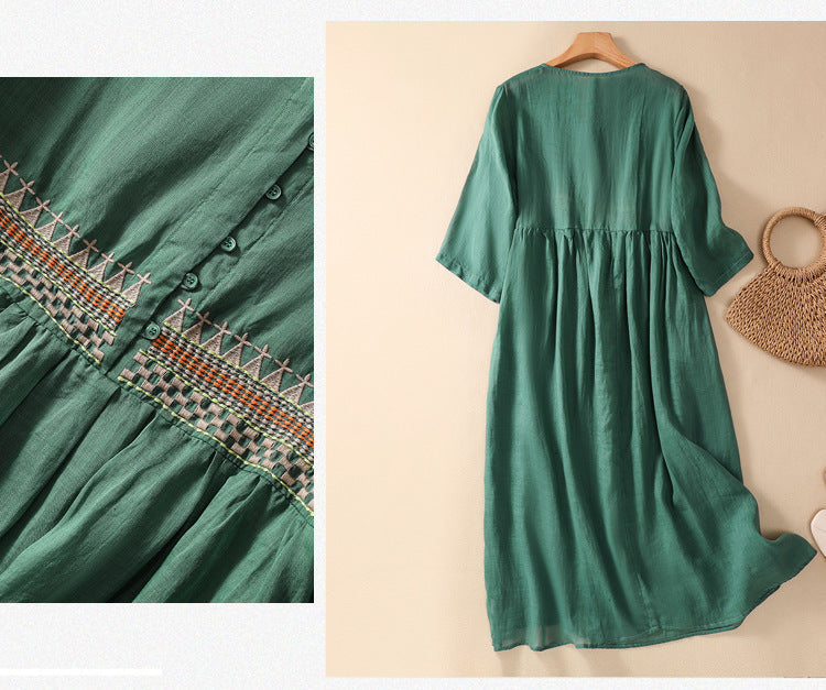 Niesha – Cotton and Linen Embroidered Dress