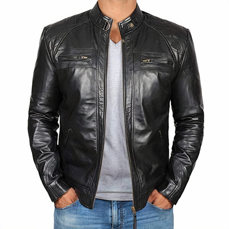 Phoenix - Stylish leather jacket for men with zip pockets