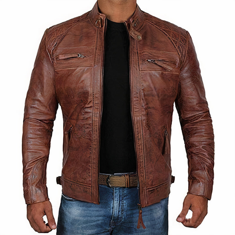 Phoenix - Stylish leather jacket for men with zip pockets
