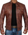 Phoenix - Stylish leather jacket for men with zip pockets
