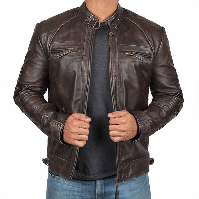 Phoenix - Stylish leather jacket for men with zip pockets