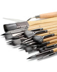 Professional Art Brushes with Natural Wooden Handles Set of 24