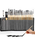 Professional Art Brushes with Natural Wooden Handles Set of 24