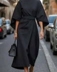 Rita - Elegant Dress with Lantern Sleeves and Belt
