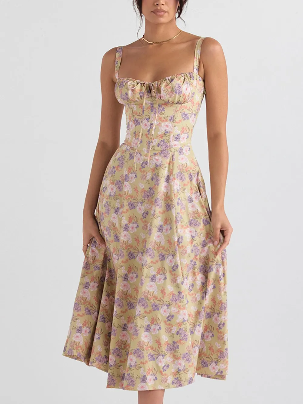 Sabrina - Floral Bustier Midriff Waist Shaper Dress