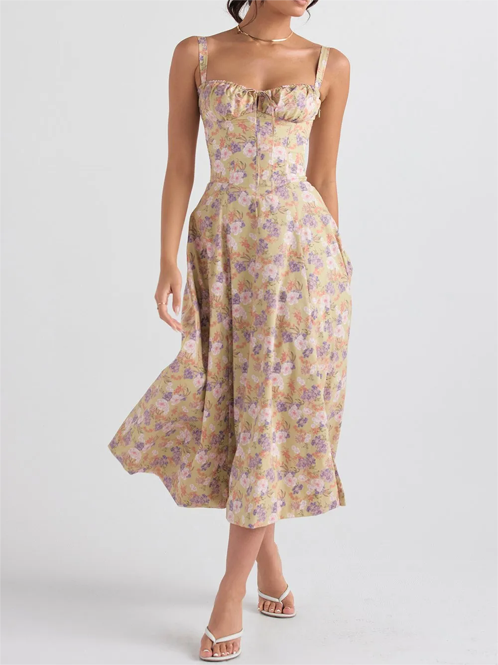 Sabrina - Floral Bustier Midriff Waist Shaper Dress