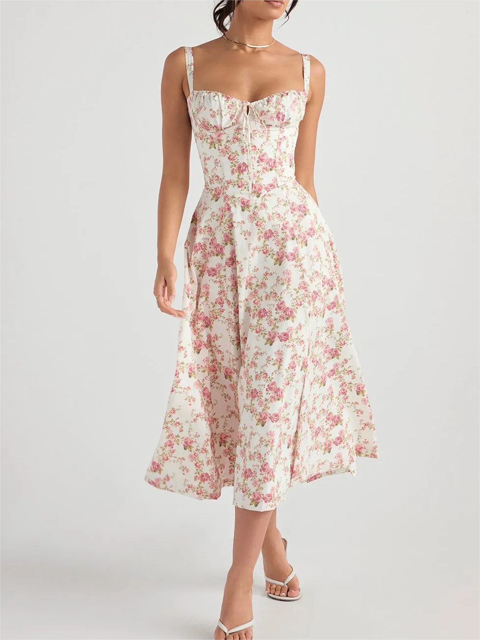 Sabrina - Floral Bustier Midriff Waist Shaper Dress