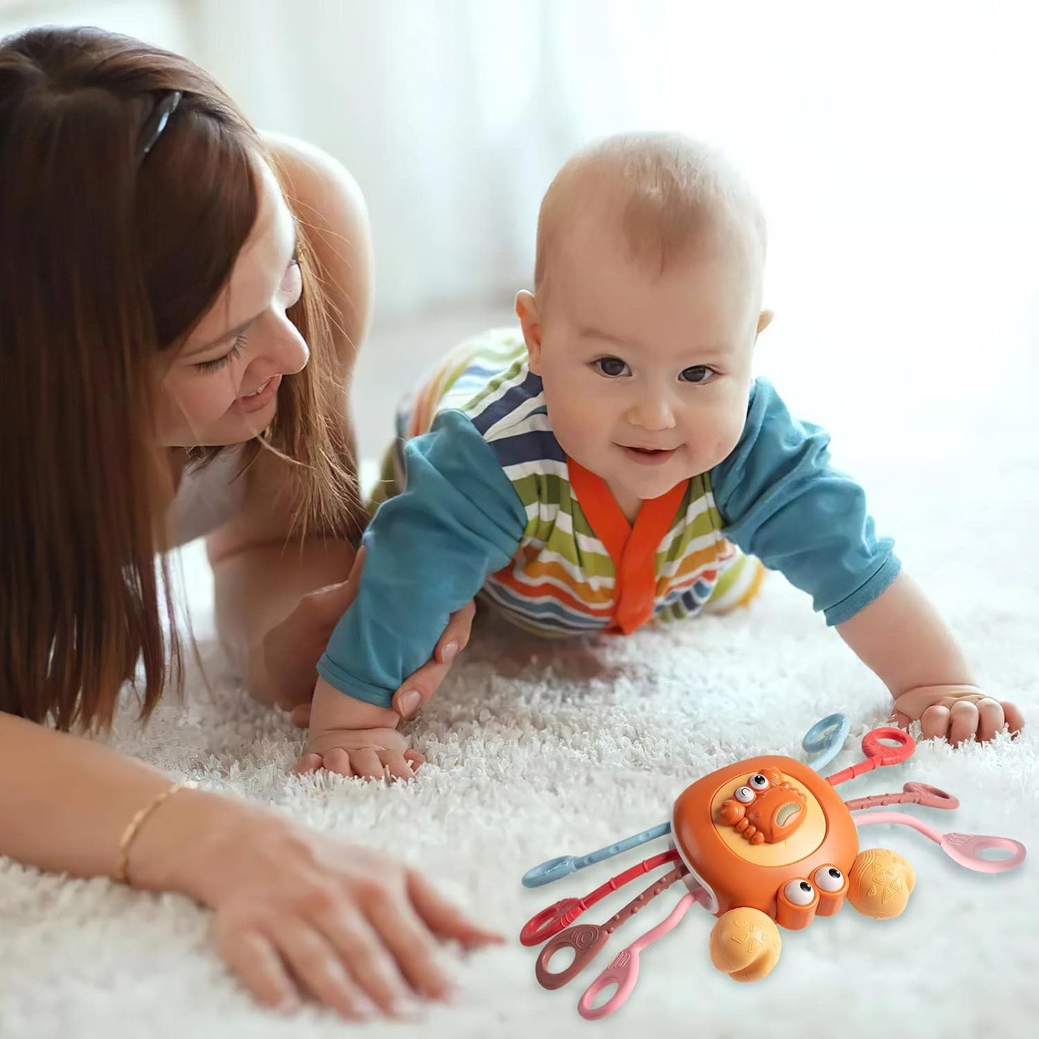 Silicone Crab Pull Toy - The Perfect Travel Companion for Babies