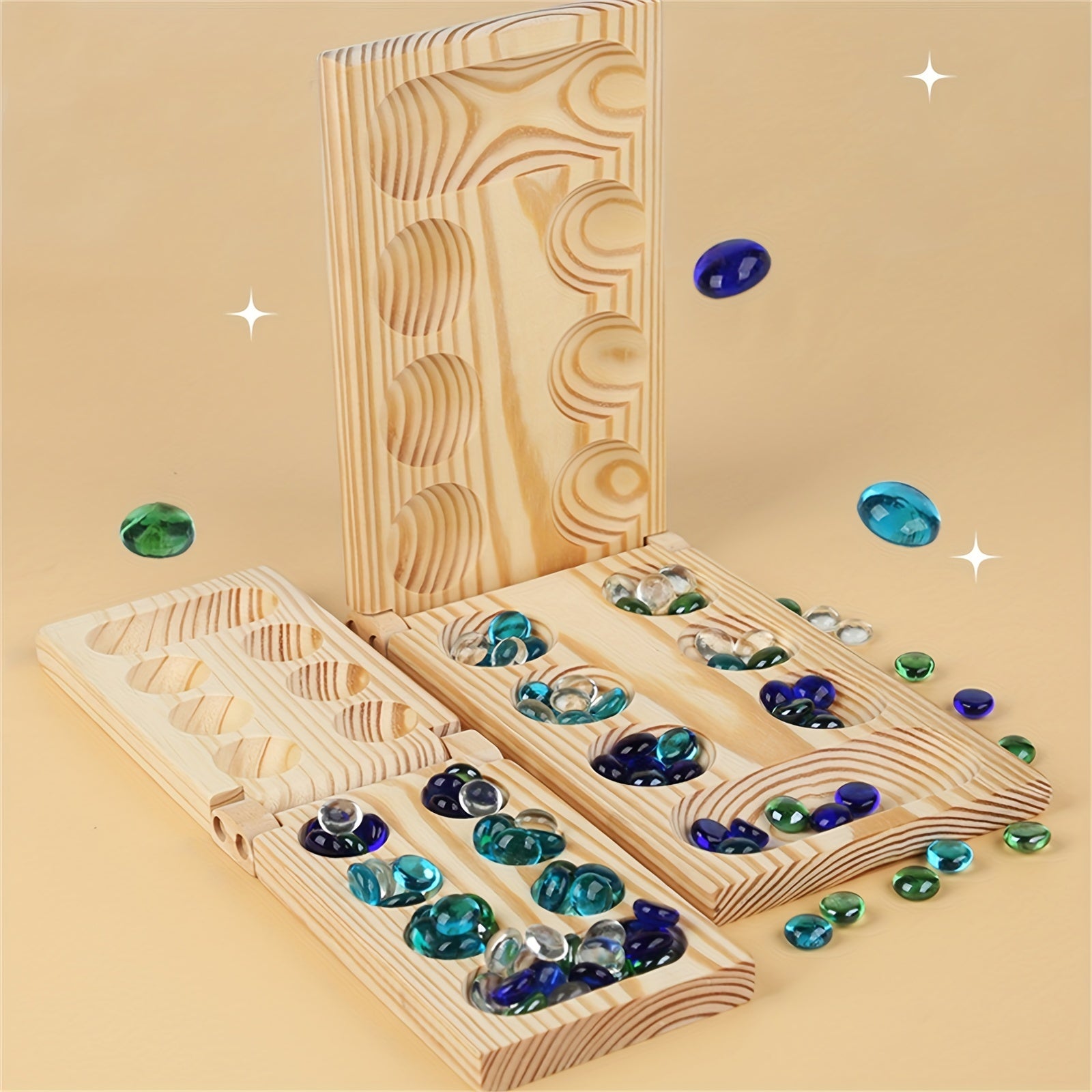 SpeelGem - Mancala Board Game Set with Foldable Wooden Board