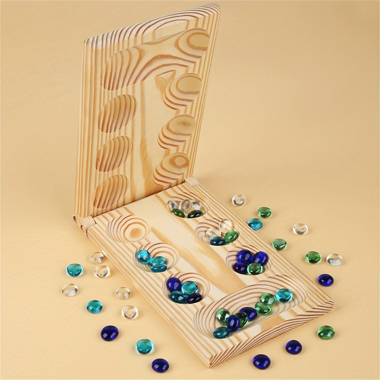 SpeelGem - Mancala Board Game Set with Foldable Wooden Board