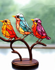 Stained Glass Birds on Branch Desktop Ornaments