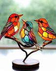 Stained Glass Birds on Branch Desktop Ornaments