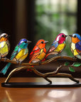 Stained Glass Birds on Branch Desktop Ornaments