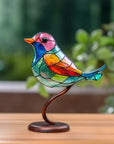 Stained Glass Birds on Branch Desktop Ornaments