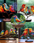 Stained Glass Birds on Branch Desktop Ornaments