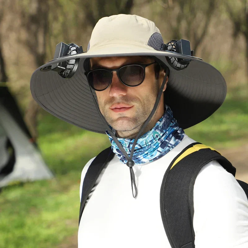 Stefan - Solar Fan Hat with Wide Brim, Solar and USB Charging Station for Fishing Hat