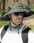 Stefan - Solar Fan Hat with Wide Brim, Solar and USB Charging Station for Fishing Hat