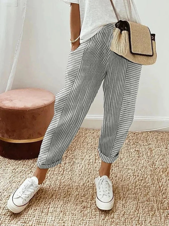 Stefana - Striped Cotton Trousers