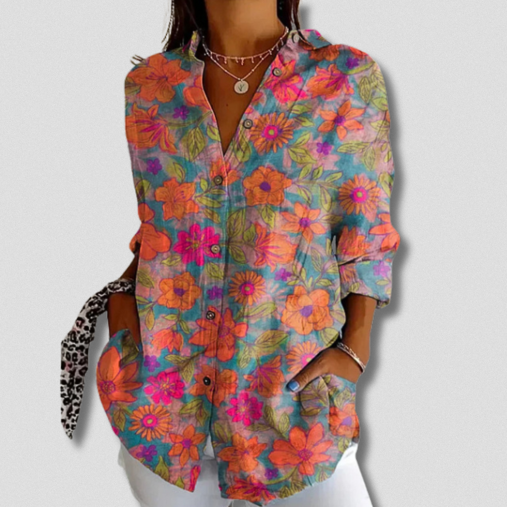 Stefanee - Long-Sleeved Shirt with Floral Pattern