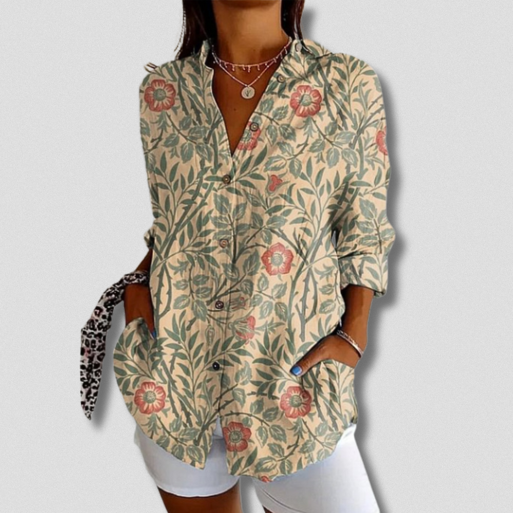 Stefanee - Long-Sleeved Shirt with Floral Pattern