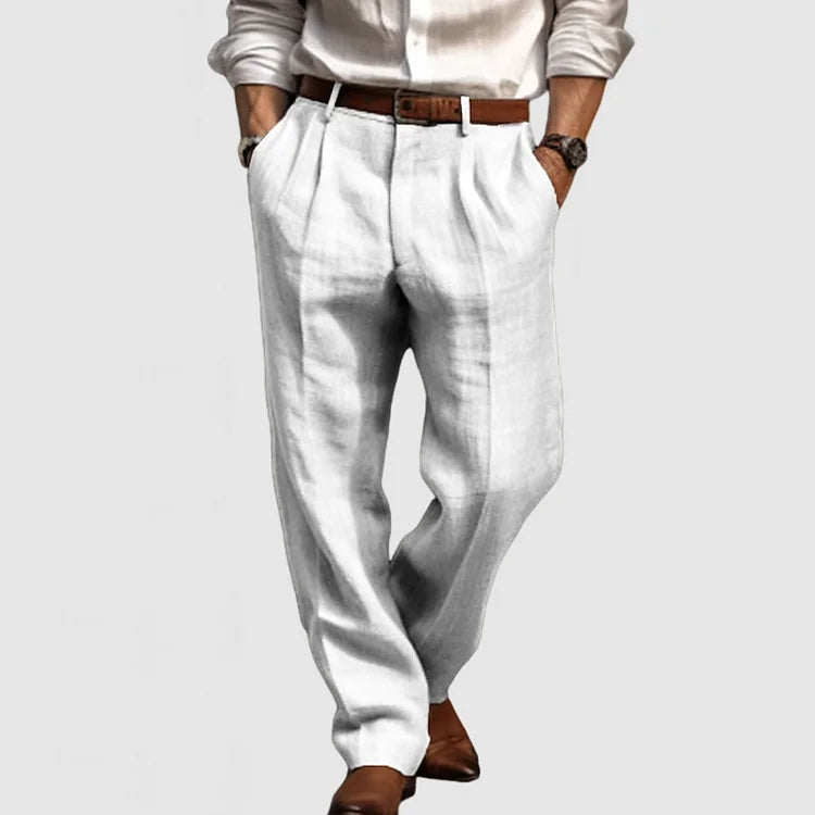 Straight Leisure Trousers for Men in Cotton and Linen - Adriano