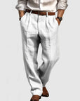 Straight Leisure Trousers for Men in Cotton and Linen - Adriano