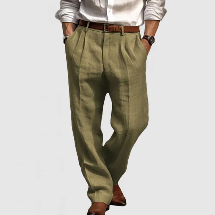 Straight Leisure Trousers for Men in Cotton and Linen - Adriano
