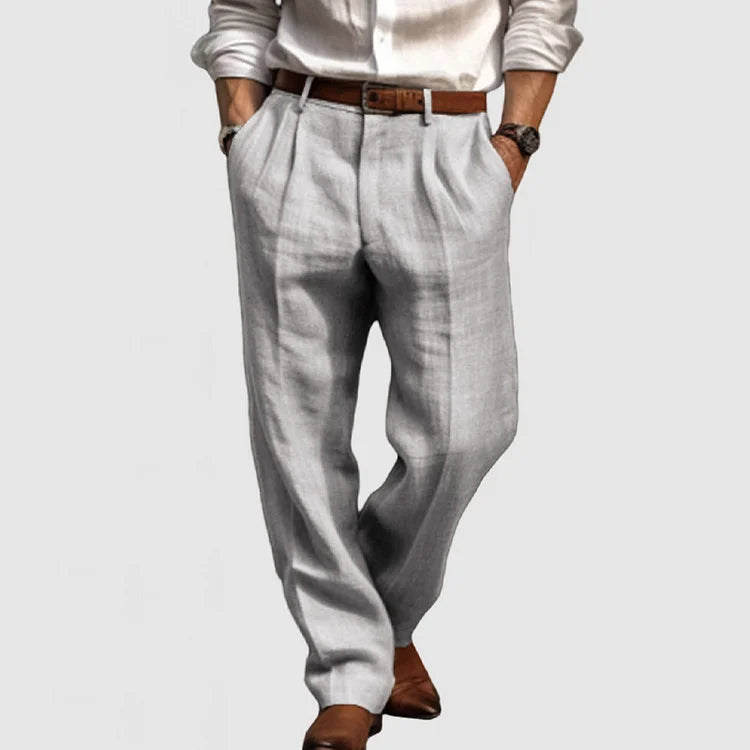 Straight Leisure Trousers for Men in Cotton and Linen - Adriano