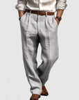 Straight Leisure Trousers for Men in Cotton and Linen - Adriano