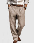 Straight Leisure Trousers for Men in Cotton and Linen - Adriano