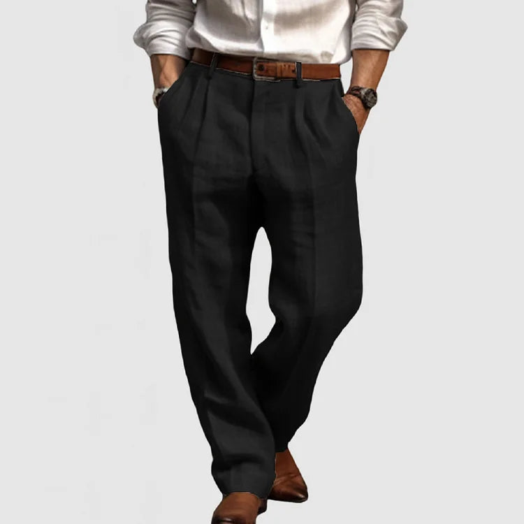 Straight Leisure Trousers for Men in Cotton and Linen - Adriano