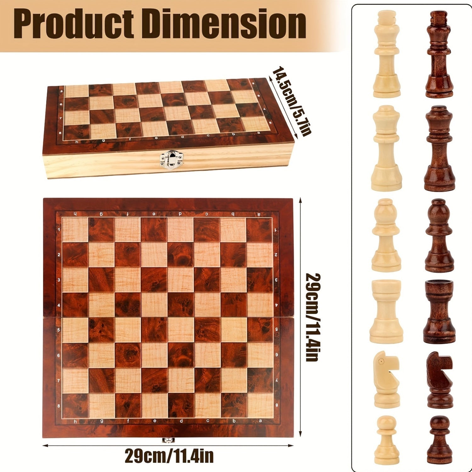 Strategic3in1 - Wooden Chess Set with Checkers and Backgammon