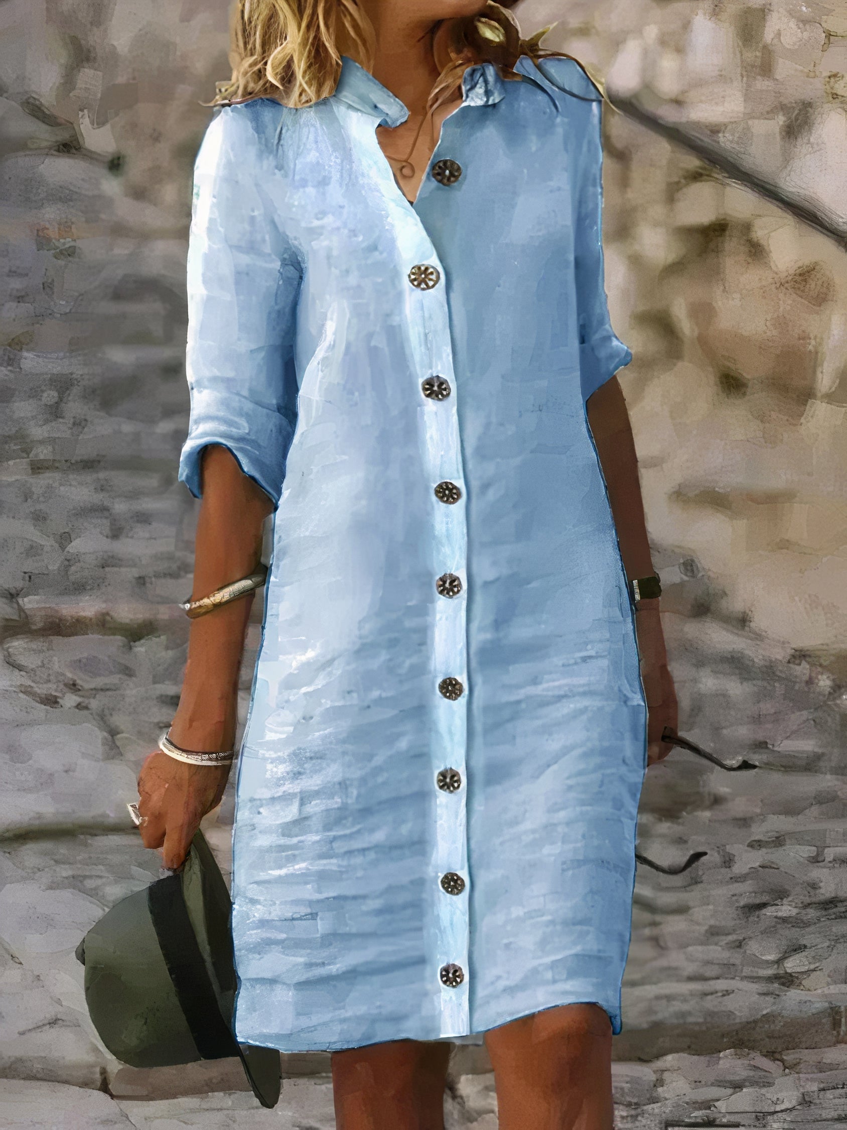 Stylish Linen Dress for Women - With Button Closure