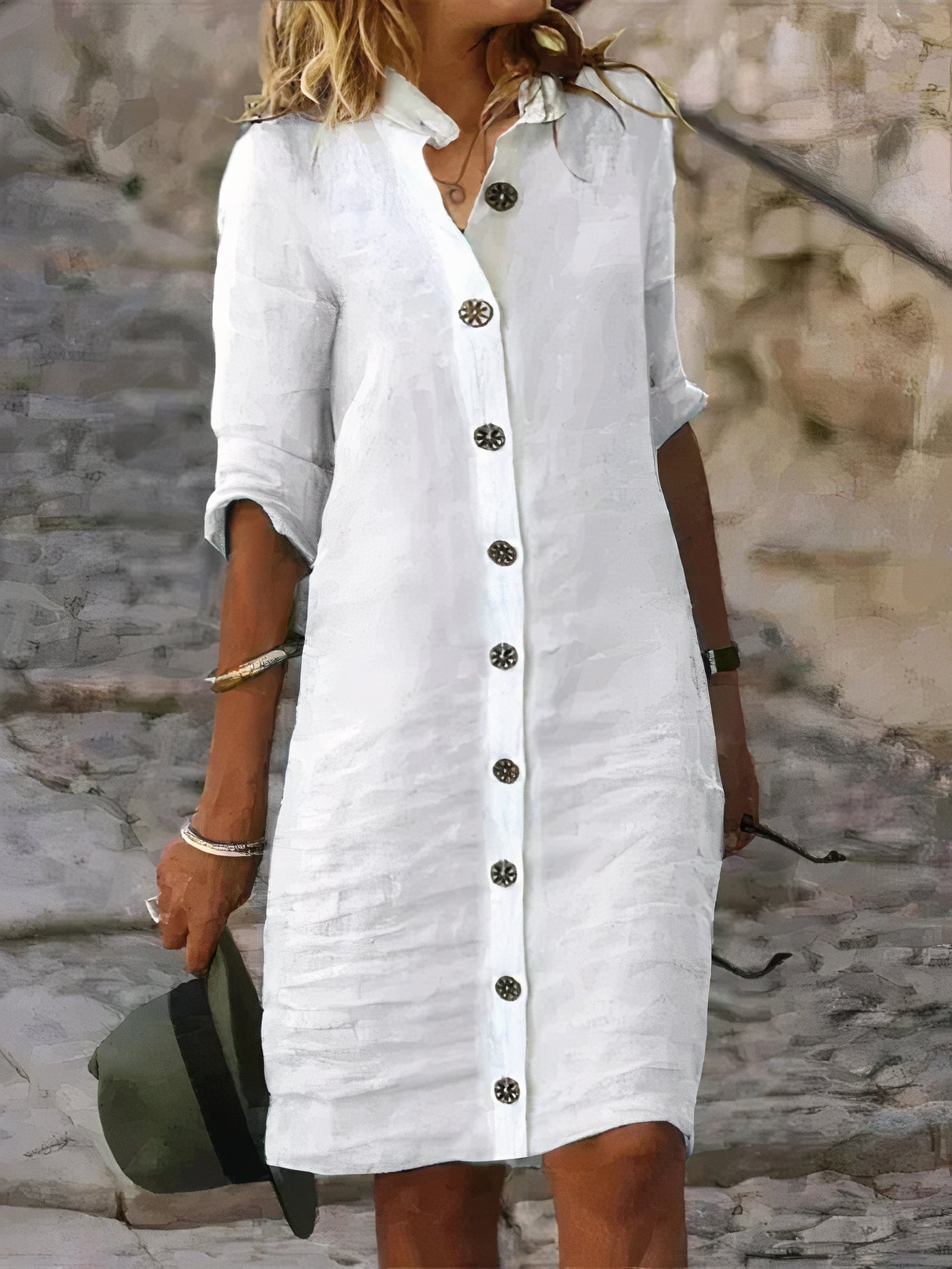 Stylish Linen Dress for Women - With Button Closure