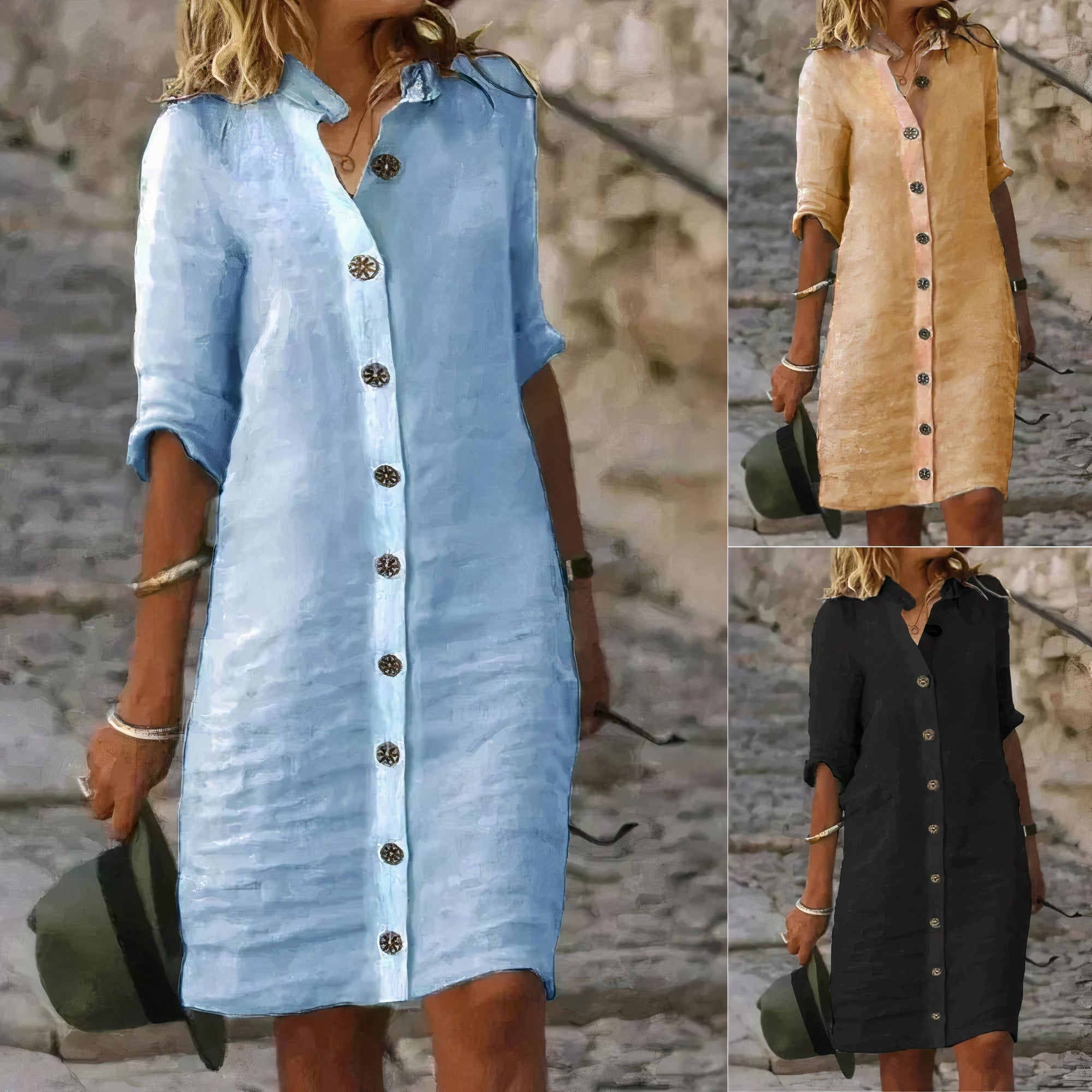 Stylish Linen Dress for Women - With Button Closure