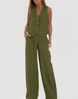 Summer Sleeveless V-Neck Vest and Loose Straight Trousers
