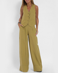 Summer Sleeveless V-Neck Vest and Loose Straight Trousers