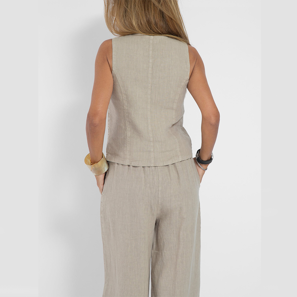 Summer Sleeveless V-Neck Vest and Loose Straight Trousers