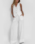 Summer Sleeveless V-Neck Vest and Loose Straight Trousers