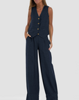 Summer Sleeveless V-Neck Vest and Loose Straight Trousers