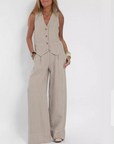 Summer Sleeveless V-Neck Vest and Loose Straight Trousers