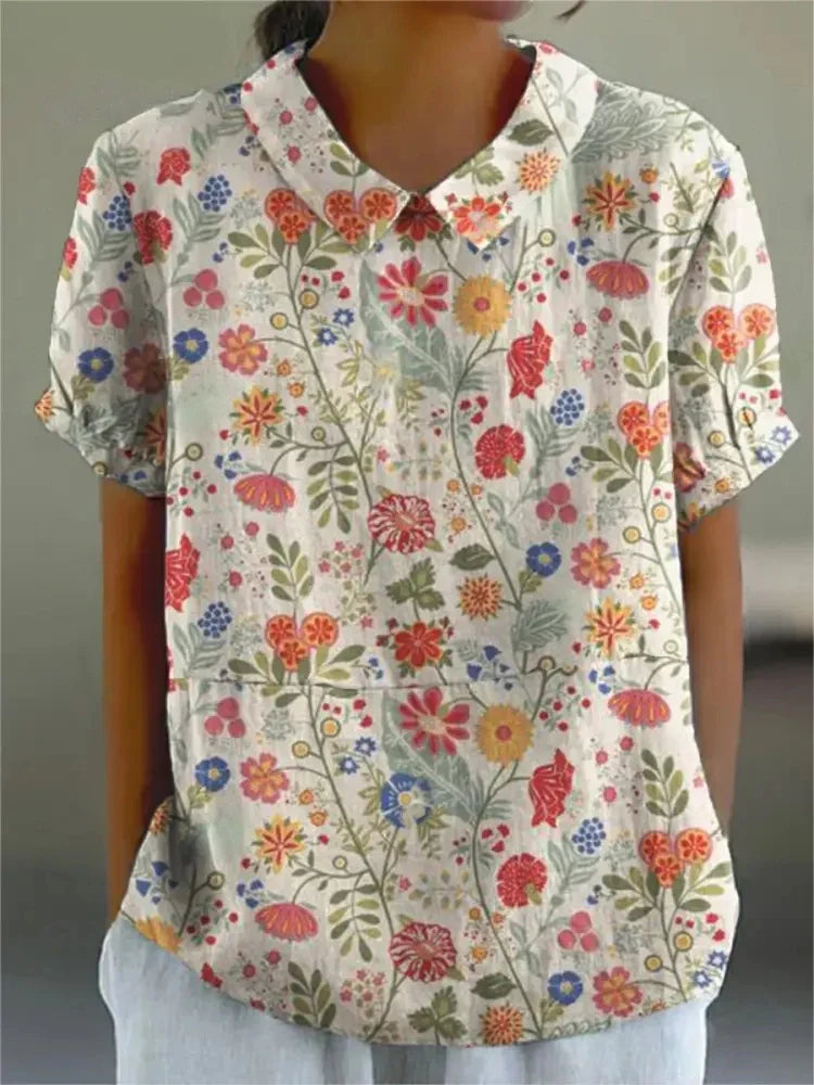 Susie - Cotton & Linen Blouse with Floral Print